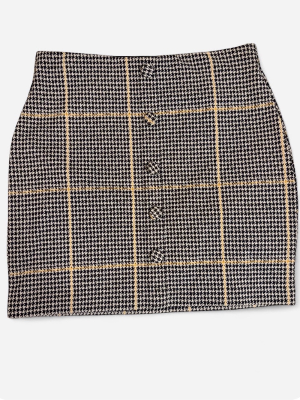 Sanctuary Black & White Houndstooth Button-Front Mini Skirt